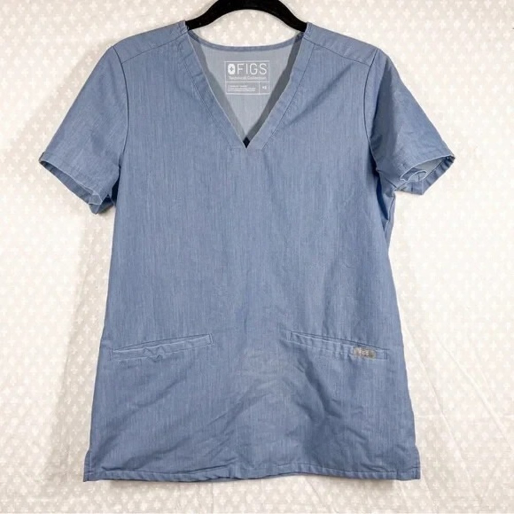 Figs Blue Casma Short Sleeve V Neck Scrub Top